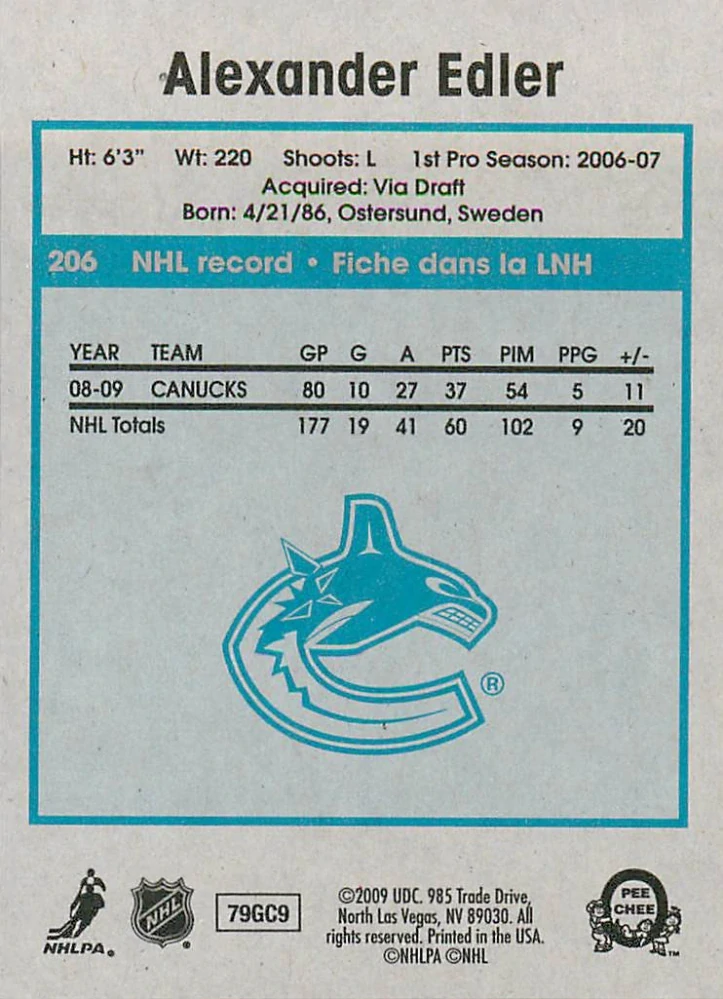 2009-10 UD O-Pee-Chee - Alexander Edler - Retro #206
