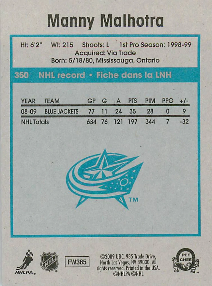 2009-10 UD O-Pee-Chee - Manny Malhotra - Retro #350