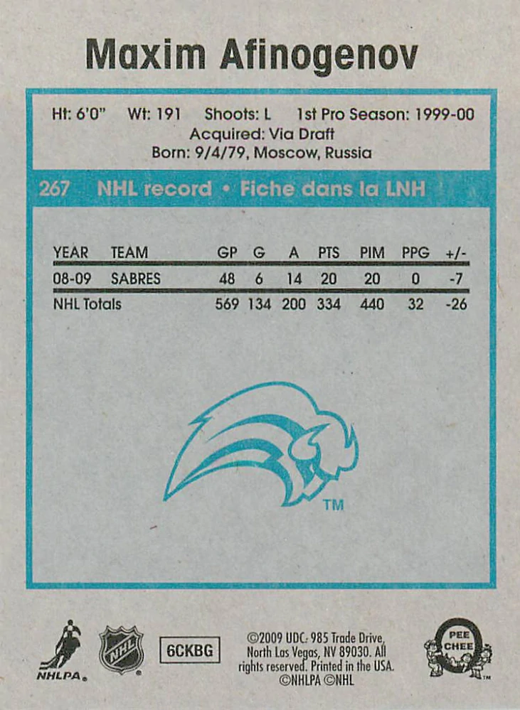 2009-10 UD O-Pee-Chee - Maxim Afinogenov - Retro #267