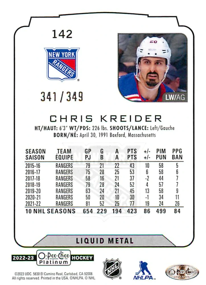 2022-23 UD O-Pee-Chee Platinum - Chris Kreider - Liquid Metal /349 #142