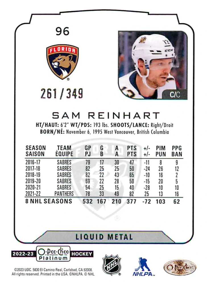 2022-23 UD O-Pee-Chee Platinum - Sam Reinhart - Liquid Metal /349 #96