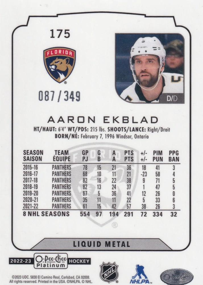 2022-23 UD O-Pee-Chee Platinum - Aaron Ekblad - Liquid Metal /349 #175