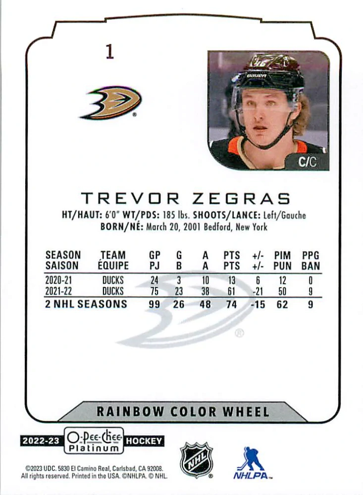 2022-23 UD O-Pee-Chee Platinum - Trevor Zegras - Rainbow Color Wheel #1