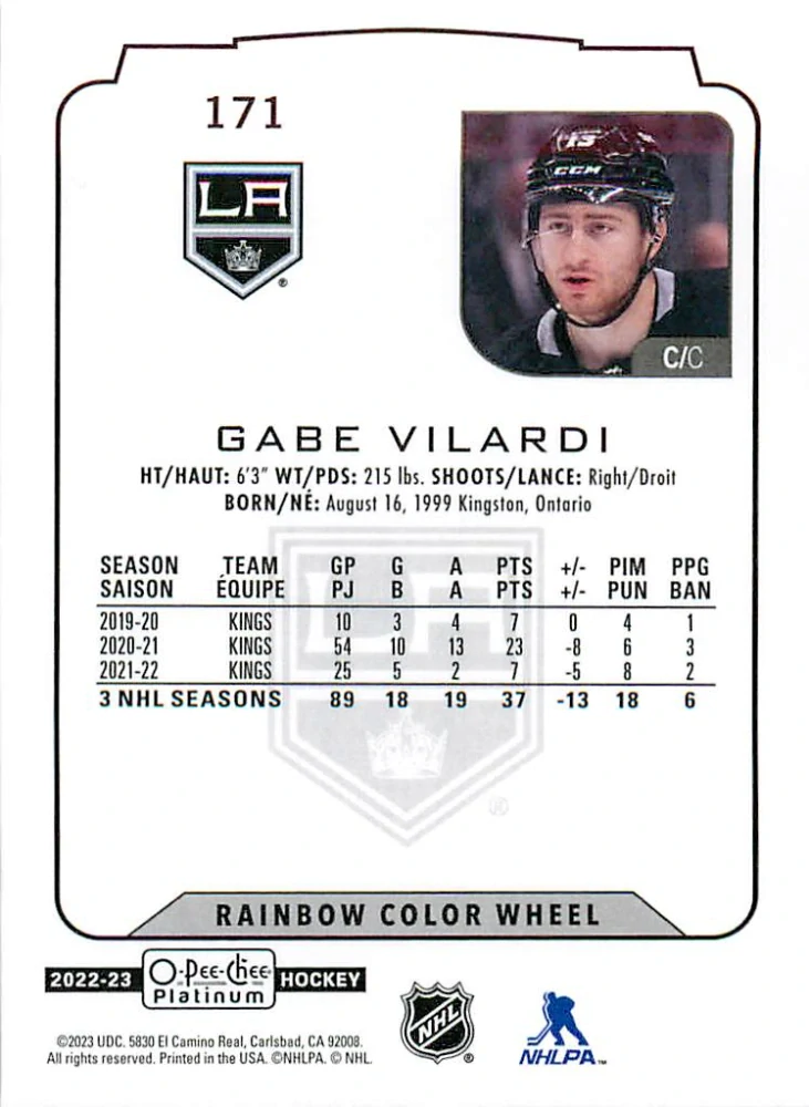2022-23 UD O-Pee-Chee Platinum - Gabe Vilardi - Rainbow Color Wheel #171