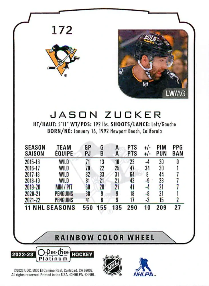 2022-23 UD O-Pee-Chee Platinum - Jason Zucker - Rainbow Color Wheel #172