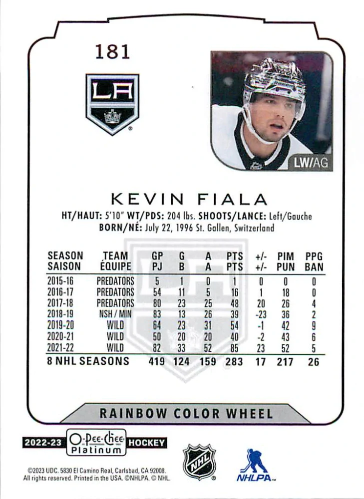 2022-23 UD O-Pee-Chee Platinum - Kevin Fiala - Rainbow Color Wheel #181