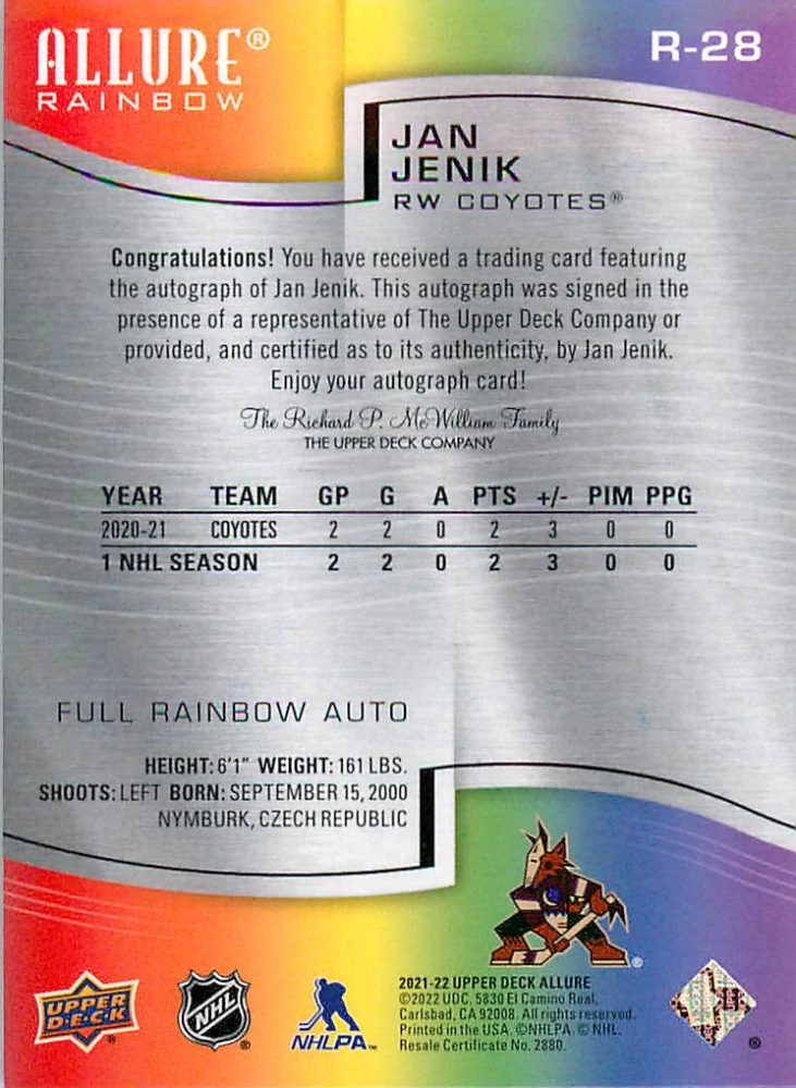2021-22 UD Allure - Jan Jeník - Full Rainbow Autographs #R-28