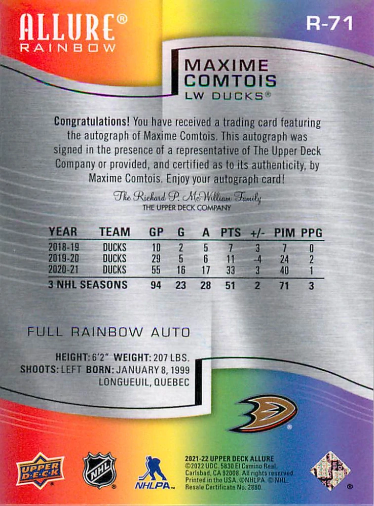 2021-22 UD Allure - Maxime Comtois - Full Rainbow Autographs #R-71