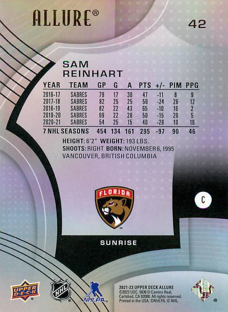 2021-22 UD Allure - Sam Reinhart - Sunrise #42