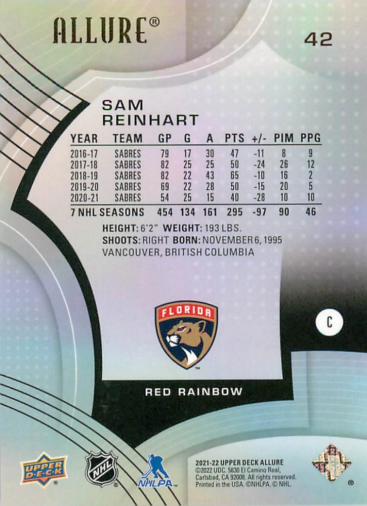 2021-22 UD Allure - Sam Reinhart - Red Rainbow #42