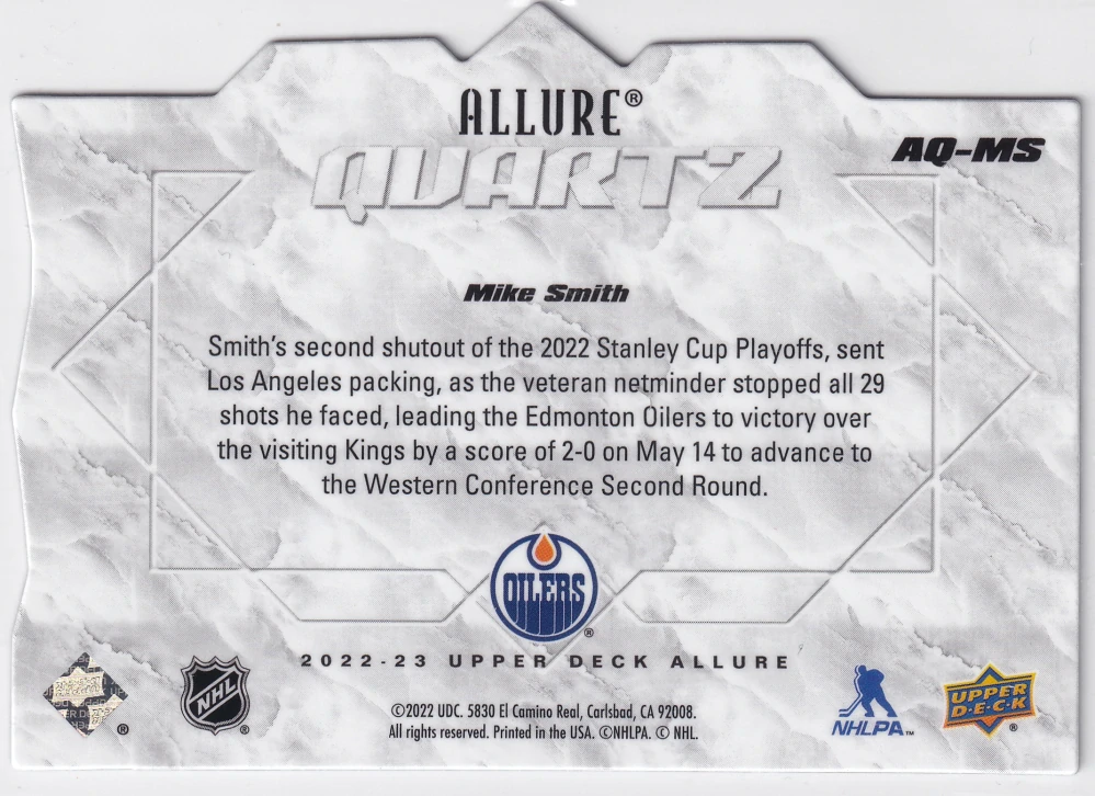 2022-23 UD Allure - Mike Smith - Quartz #AQ-MS
