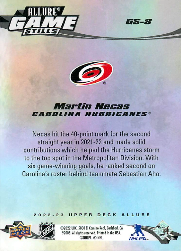 2022-23 UD Allure - Martin Nečas - Game Stills #GS-8