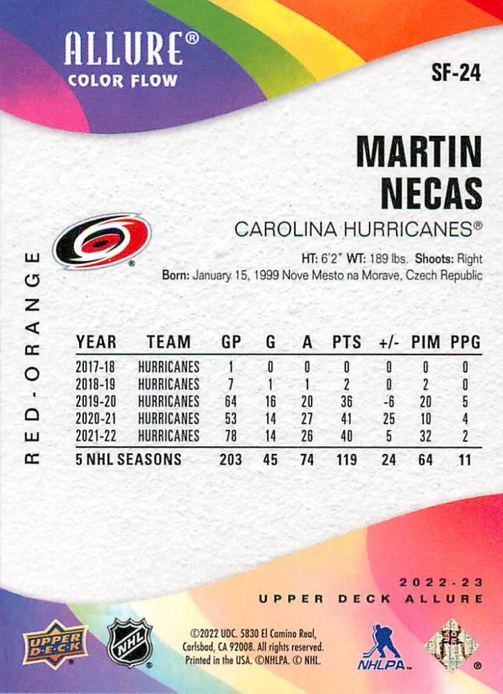 2022-23 UD Allure - Martin Nečas - Color Flow Red-Orange #SF-24