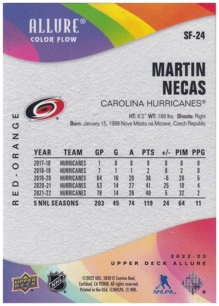 2022-23 UD Allure - Martin Nečas - Color Flow Red-Orange #SF-24