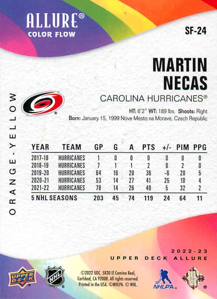 2022-23 UD Allure - Martin Nečas - Color Flow Orange-Yellow #SF-24