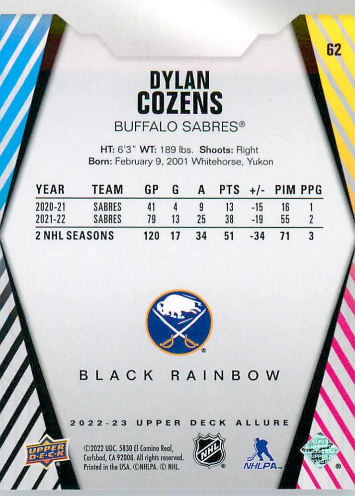 2022-23 UD Allure - Dylan Cozens - Black Rainbow #62