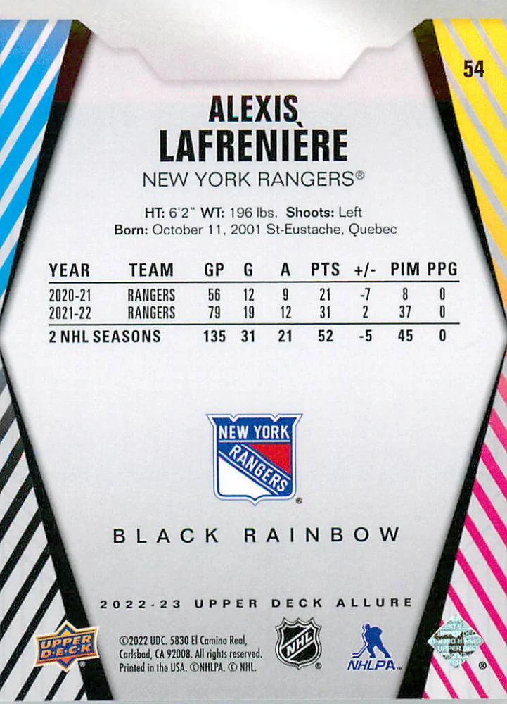 2022-23 UD Allure - Alexis Lafreniere - Black Rainbow #54