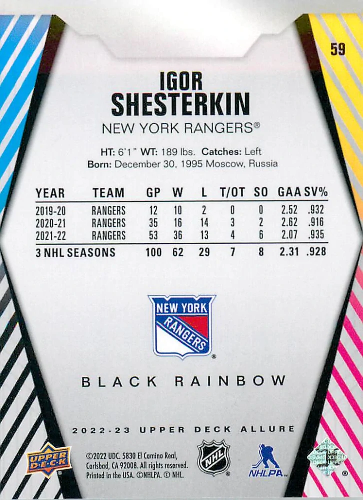 2022-23 UD Allure - Igor Shesterkin - Black Rainbow #59
