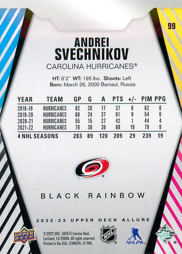 2022-23 UD Allure - Andrei Svechnikov - Black Rainbow #99