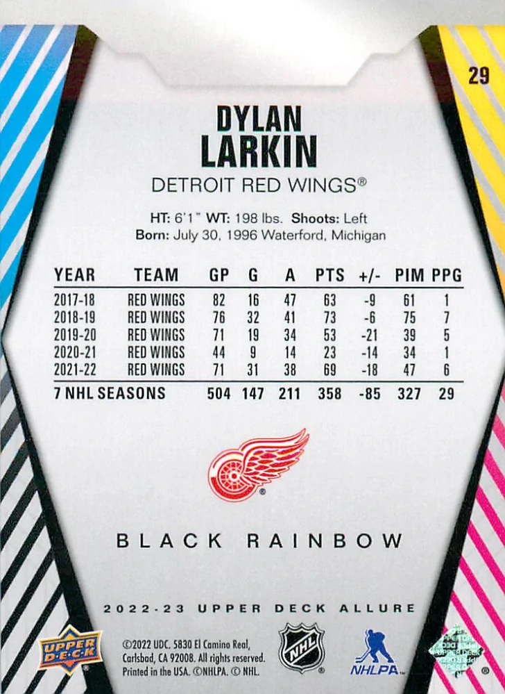 2022-23 UD Allure - Dylan Larkin - Black Rainbow #29