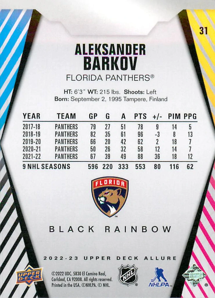 2022-23 UD Allure - Aleksander Barkov - Black Rainbow #31