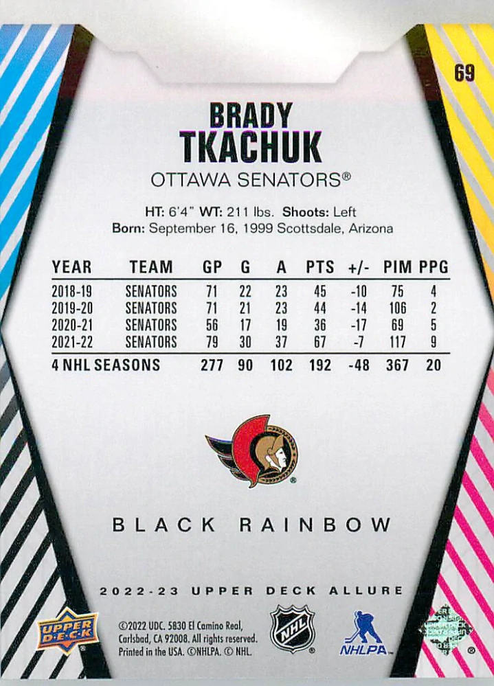2022-23 UD Allure - Brady Tkachuk - Black Rainbow #69