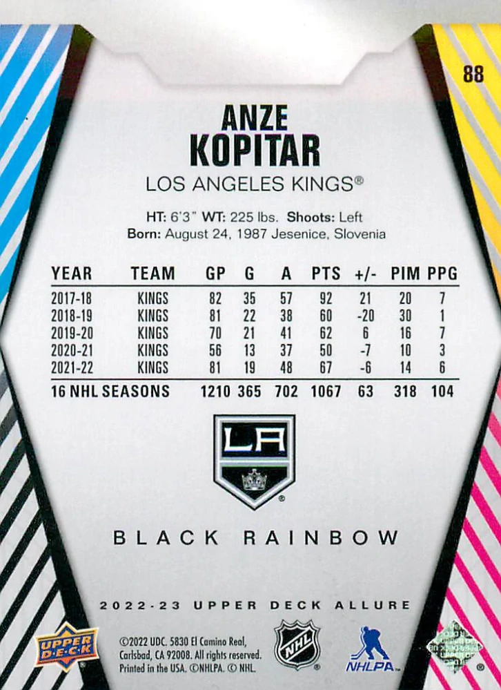 2022-23 UD Allure - Anze Kopitar - Black Rainbow #88