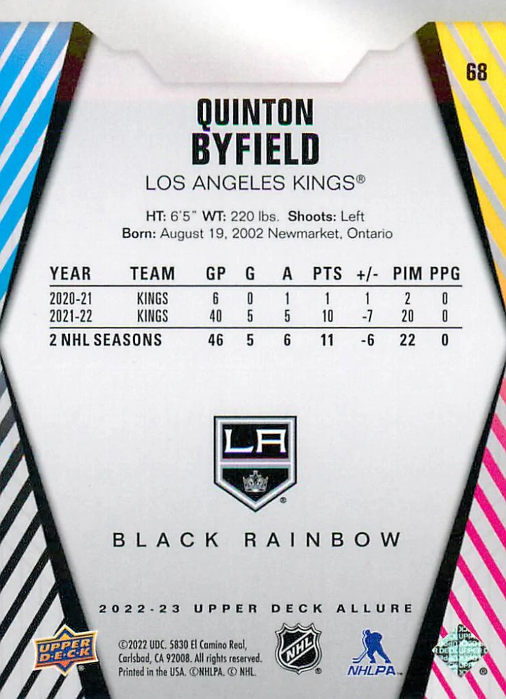 2022-23 UD Allure - Quinton Byfield - Black Rainbow #68