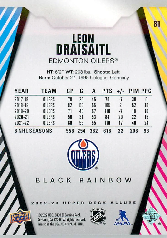 2022-23 UD Allure - Leon Draisaitl - Black Rainbow #81