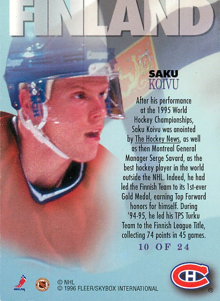1995-96 Fleer Metal - Saku Koivu - International Steel #10