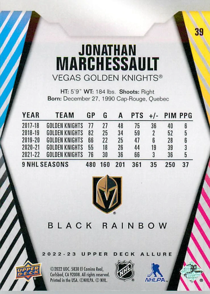 2022-23 UD Allure - Jonathan Marchessault - Black Rainbow #39