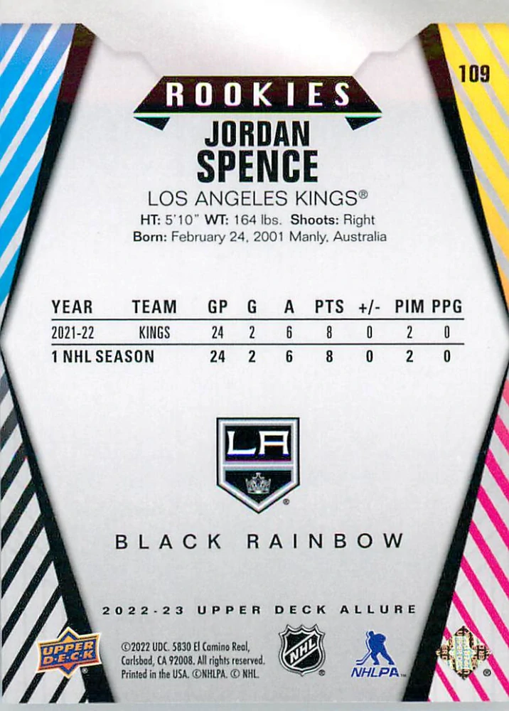 2022-23 UD Allure - Jordan Spence - Rookies Black Rainbow #109