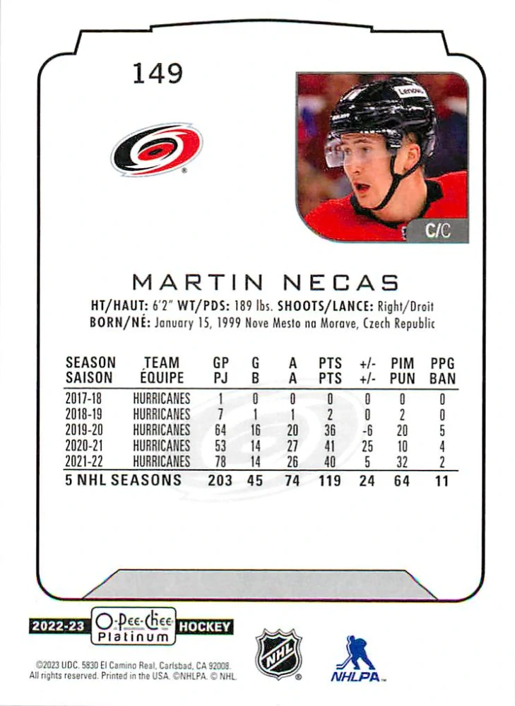 2022-23 UD O-Pee-Chee Platinum - Martin Nečas #149