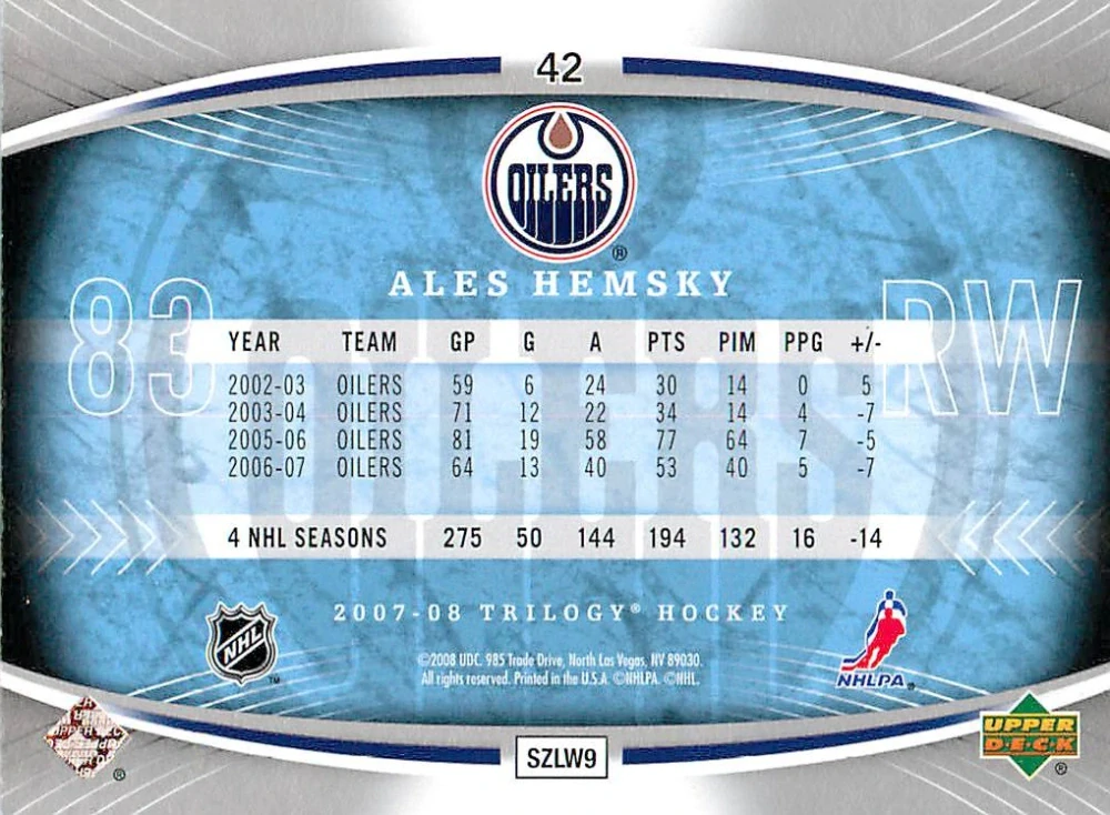 2007-08 UD Trilogy - Aleš Hemský #42