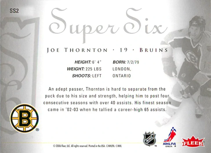 2005-06 Fleer Ultra - Joe Thornton - Super Six #SS2