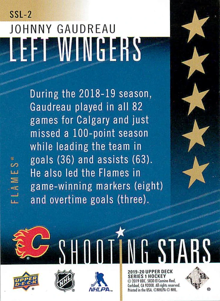 2019-20 UD Series 1 - Johnny Gaudreau - Shooting Stars Left Wingers #SSL-2