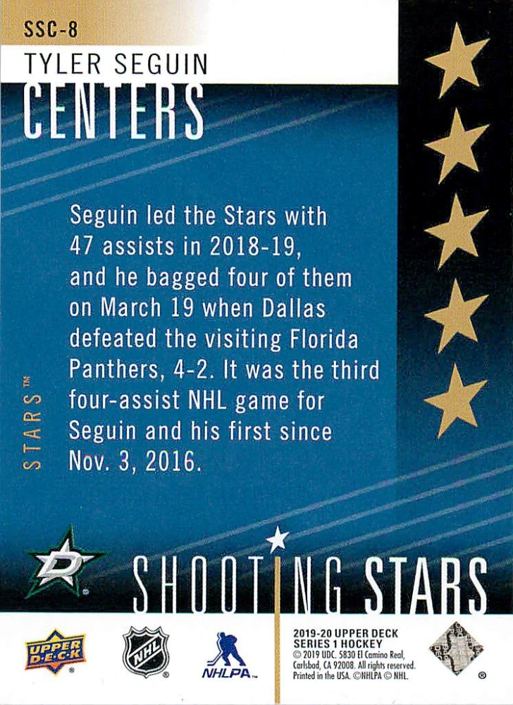 2019-20 UD Series 1 - Tyler Seguin - Shooting Stars Centers #SSC-8