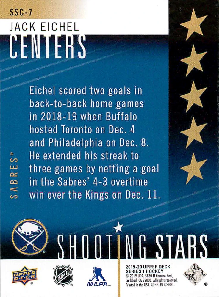 2019-20 UD Series 1 - Jack Eichel - Shooting Stars Centers #SSC-7