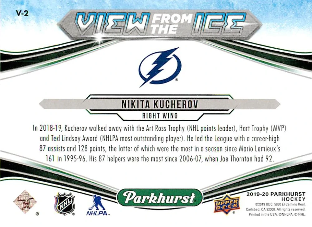 2018-19 UD Parkhurst - Nikita Kucherov - View From The Ice #V-2