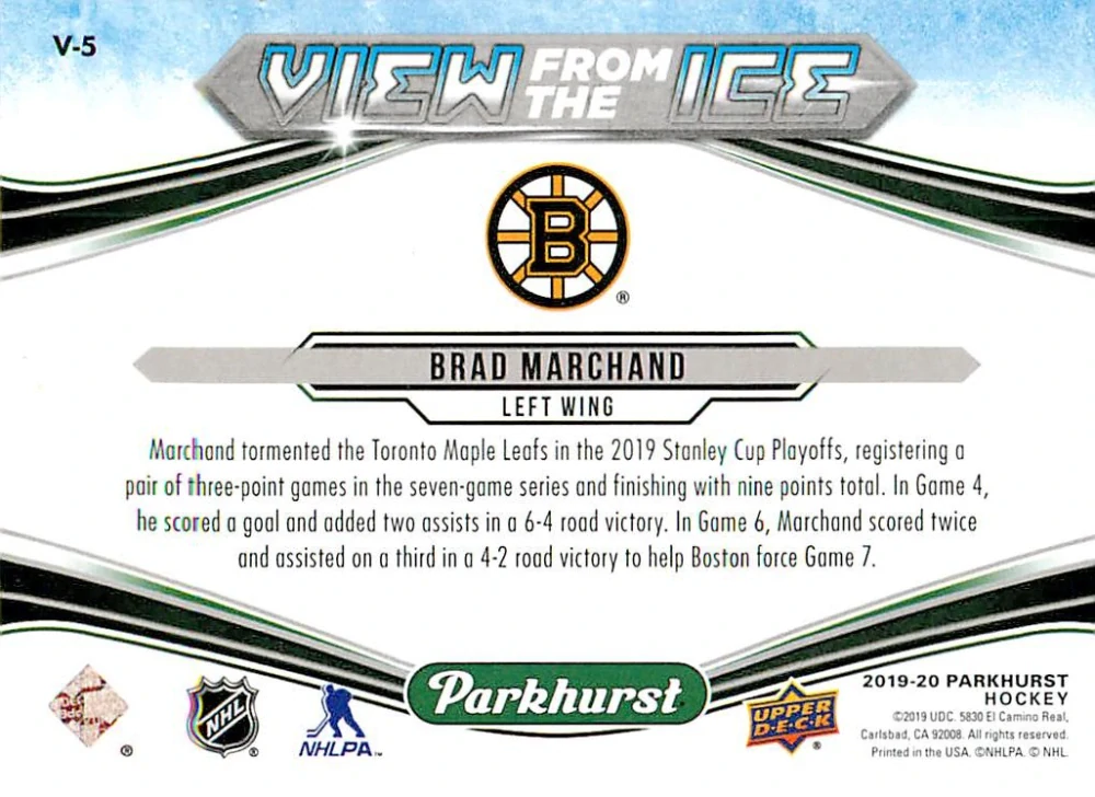 2018-19 UD Parkhurst - Brad Marchand - View From The Ice #V-5