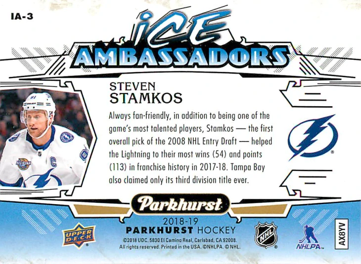 2018-19 UD Parkhurst - Steven Stamkos - Ice Ambasadors #IA-3
