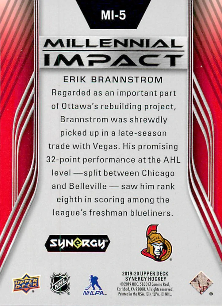 2019-20 UD Synergy - Erik Brannstrom - Milennial Impact #MI-5