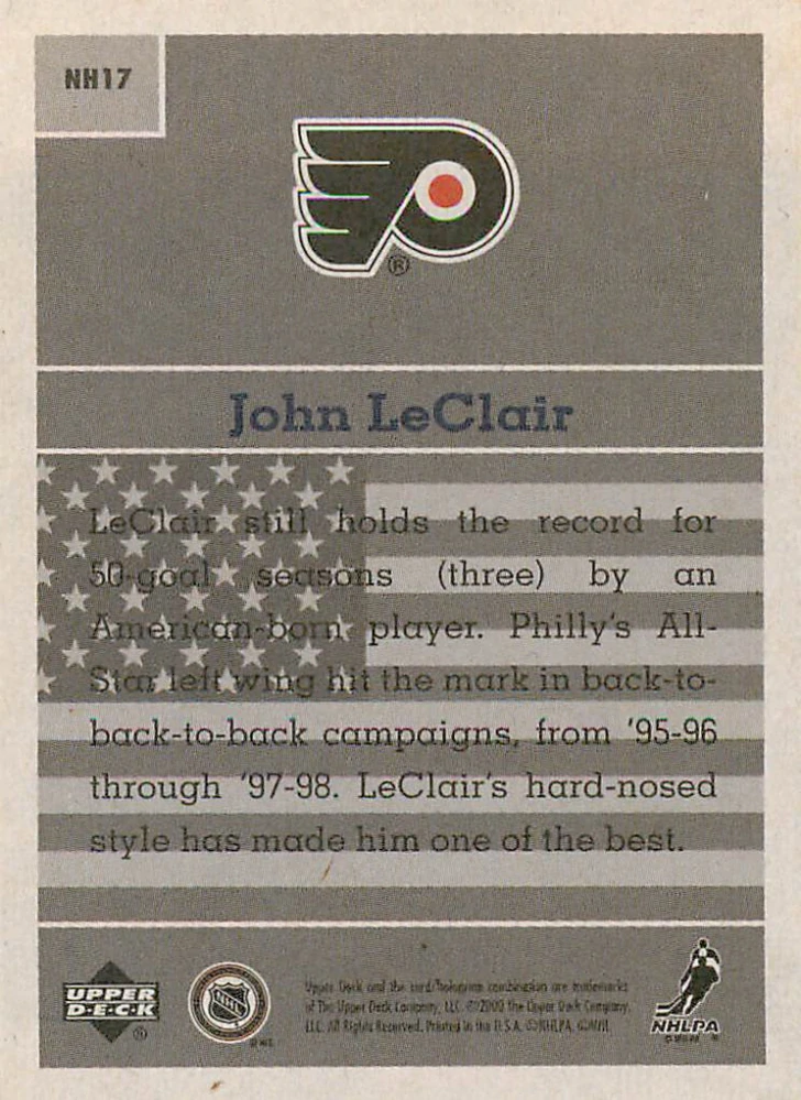 2000-01 UD Vintage - John LeClair - National Heroes #NH17