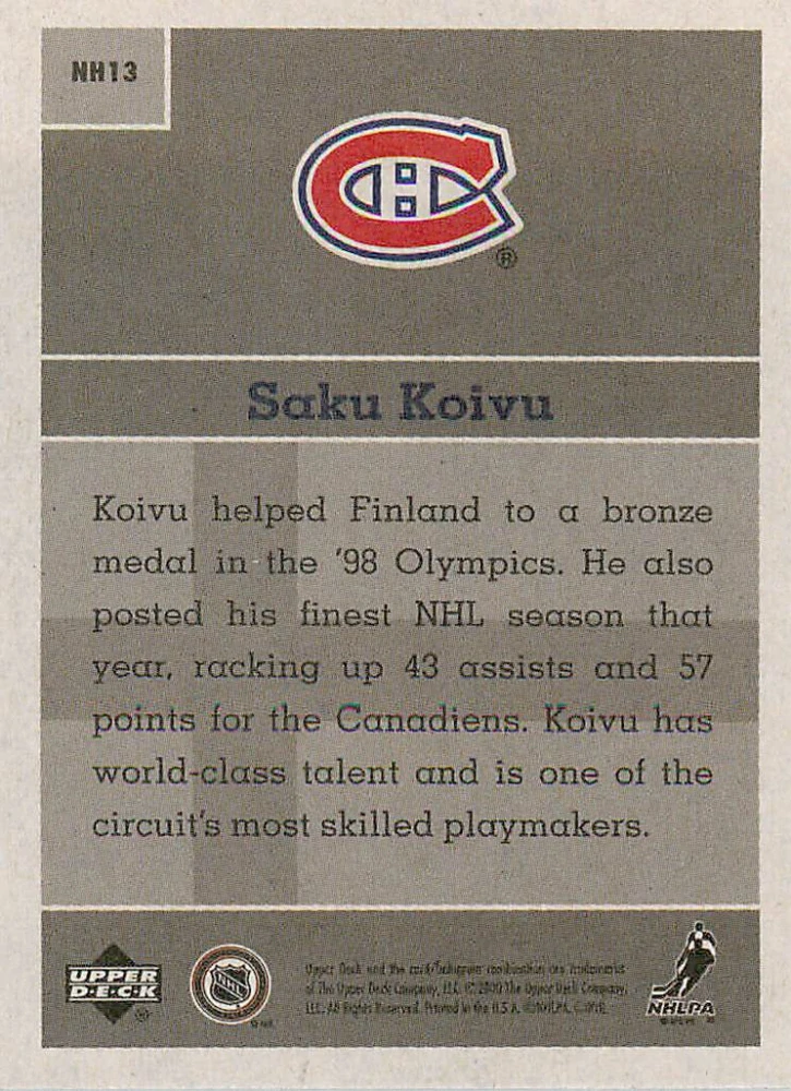 2000-01 UD Vintage - Saku Koivu - National Heroes #NH13
