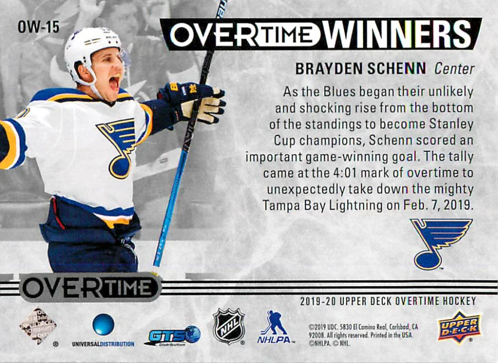 2019-20 UD Overtime - Brayden Schenn - Overtime Winners #OW-15