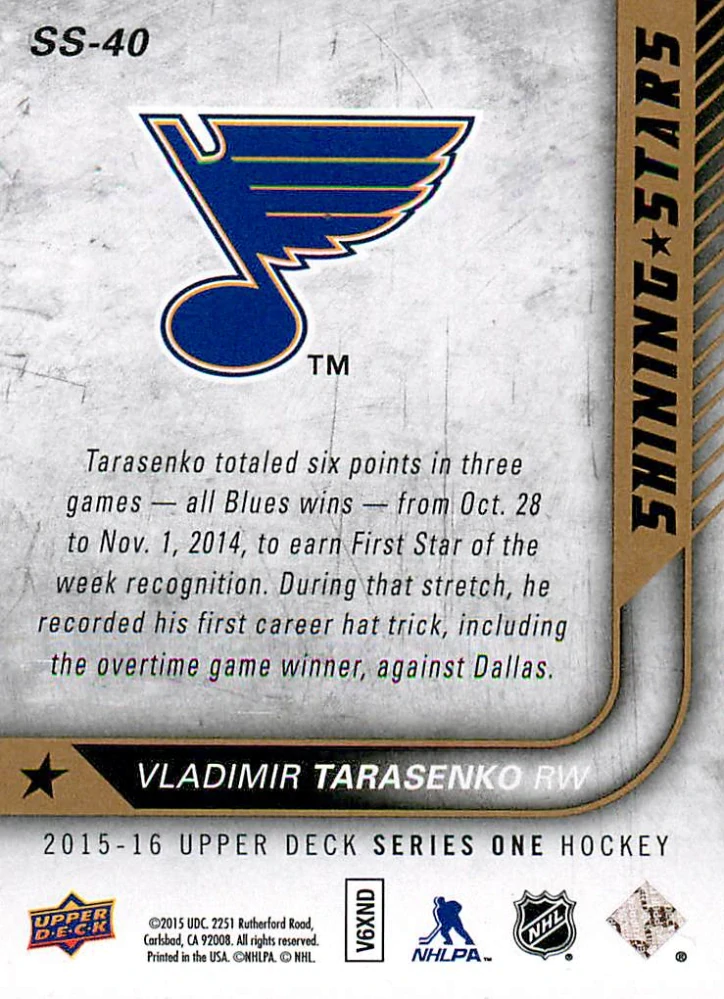 2015-16 UD Series 1 - Vladimir Tarasenko - Shining Stars #SS-40