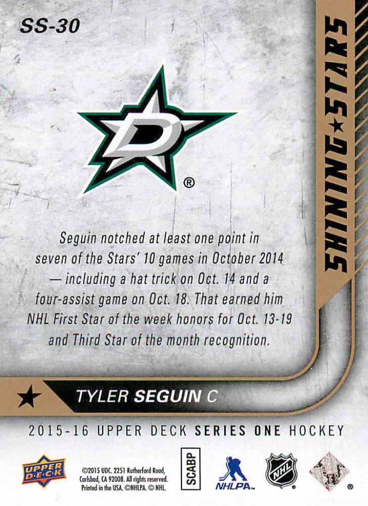 2015-16 UD Series 1 - Tyler Seguin - Shining Stars #SS-30