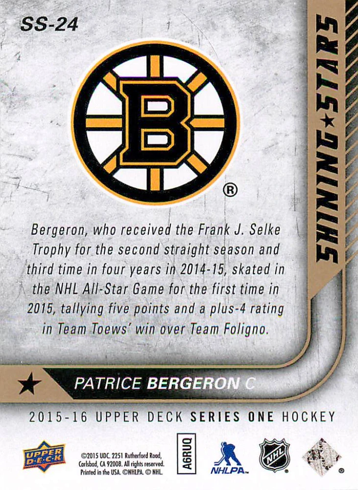 2015-16 UD Series 1 - Patrice Bergeron - Shining Stars #SS-24