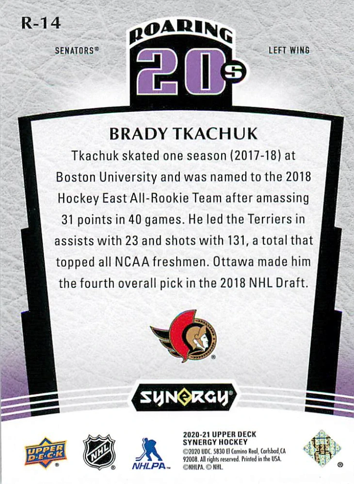 2020-21 UD Synergy - Brady Tkachuk - Roaring 20s #R-14