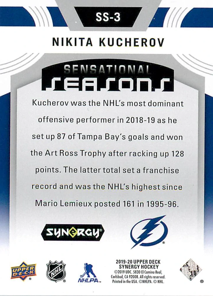 2019-20 UD Synergy - Nikita Kucherov - Sensational Seasons #SS-3